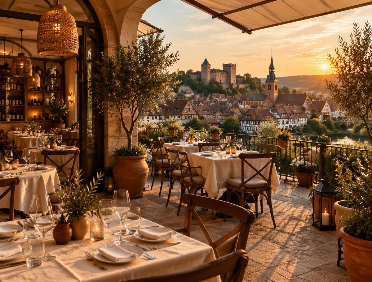 Panoramaterrasse des Restaurant Milano mit Blick auf Gelnhausen